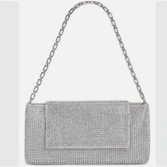 NEW WOMEN’S INC INTERNATIONAL CONCEPTS Mesh East West Silver Crystal Clutch Bag - Picture 1 of 9